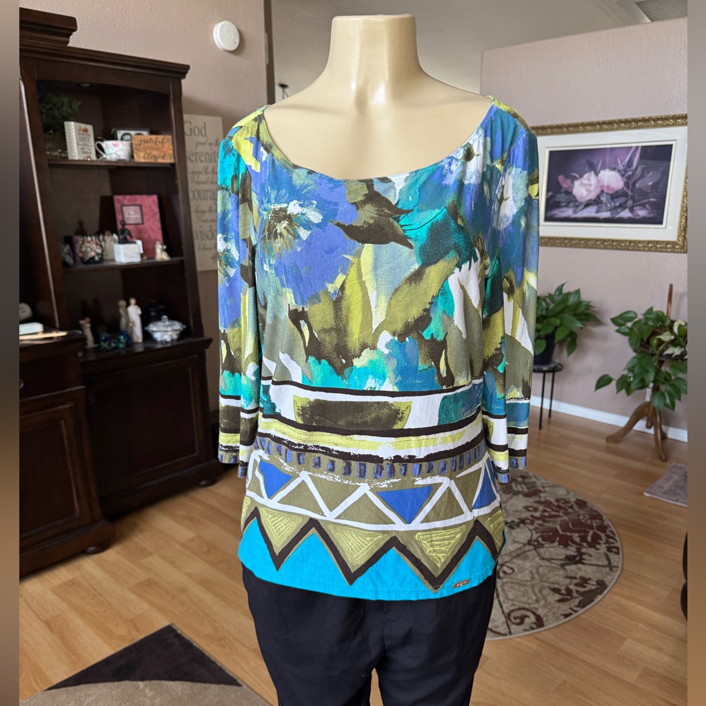 Cartise Colorful 3/4 Puffed Sleeves Blouse-Size L